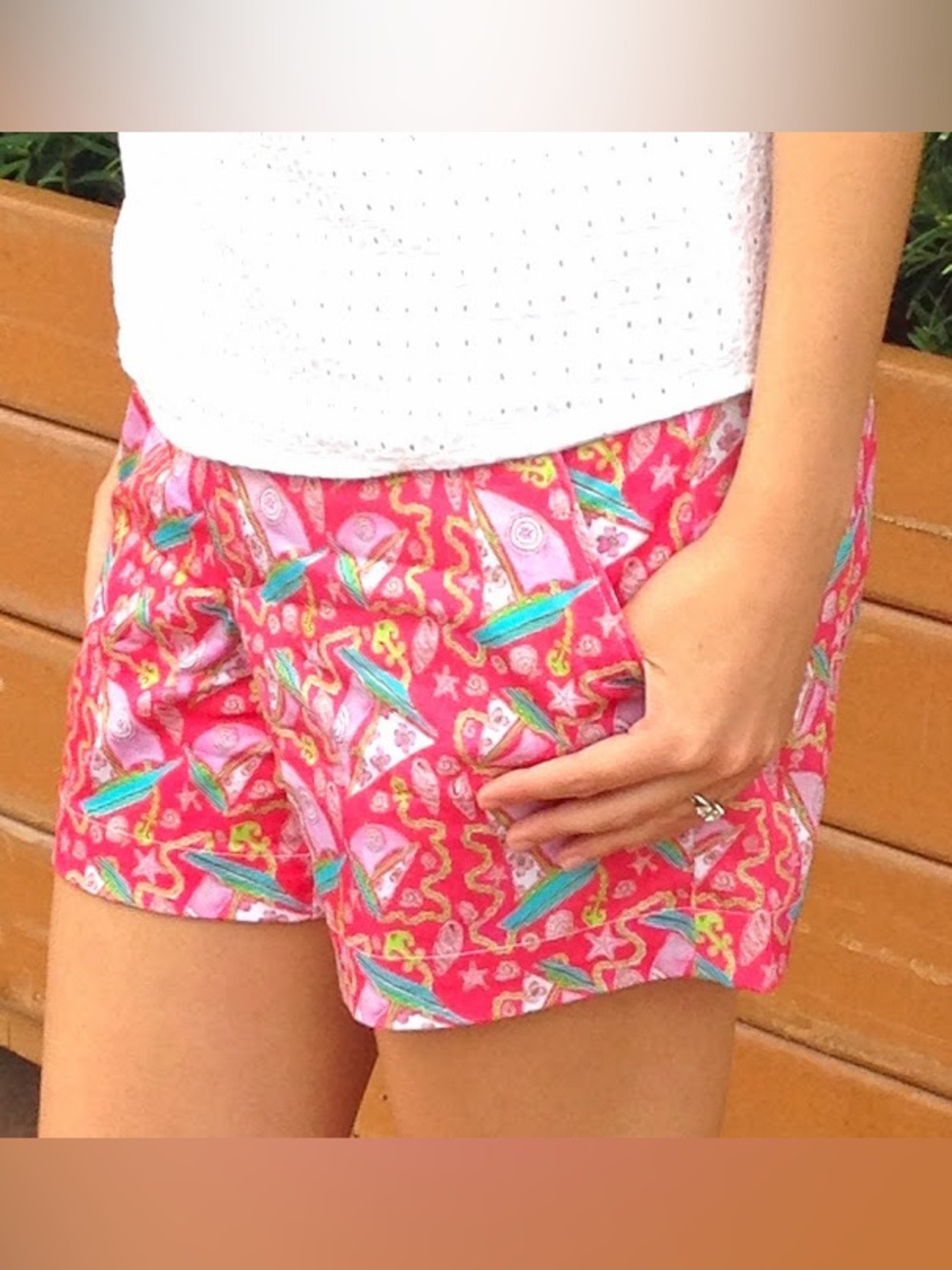 Kaeli Smith Pink Sailboat Patterned Colorful Shorts Pink Multi Size 8
